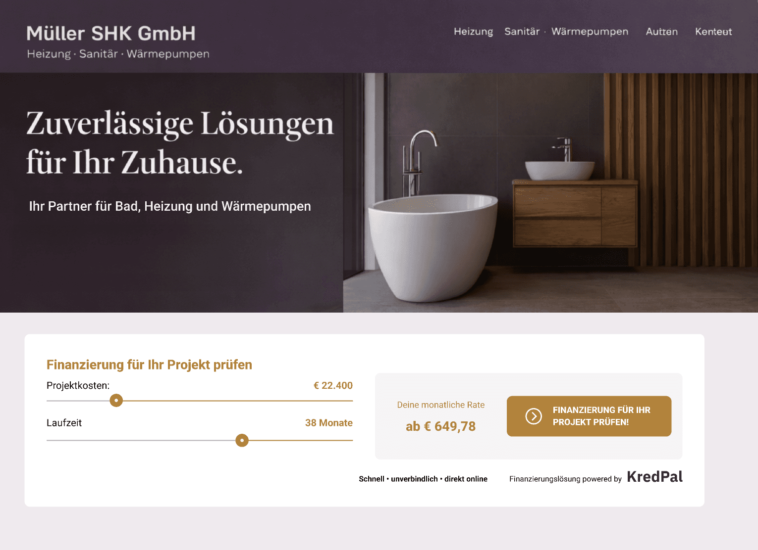KredPal Widget auf einer Handwerker-Website